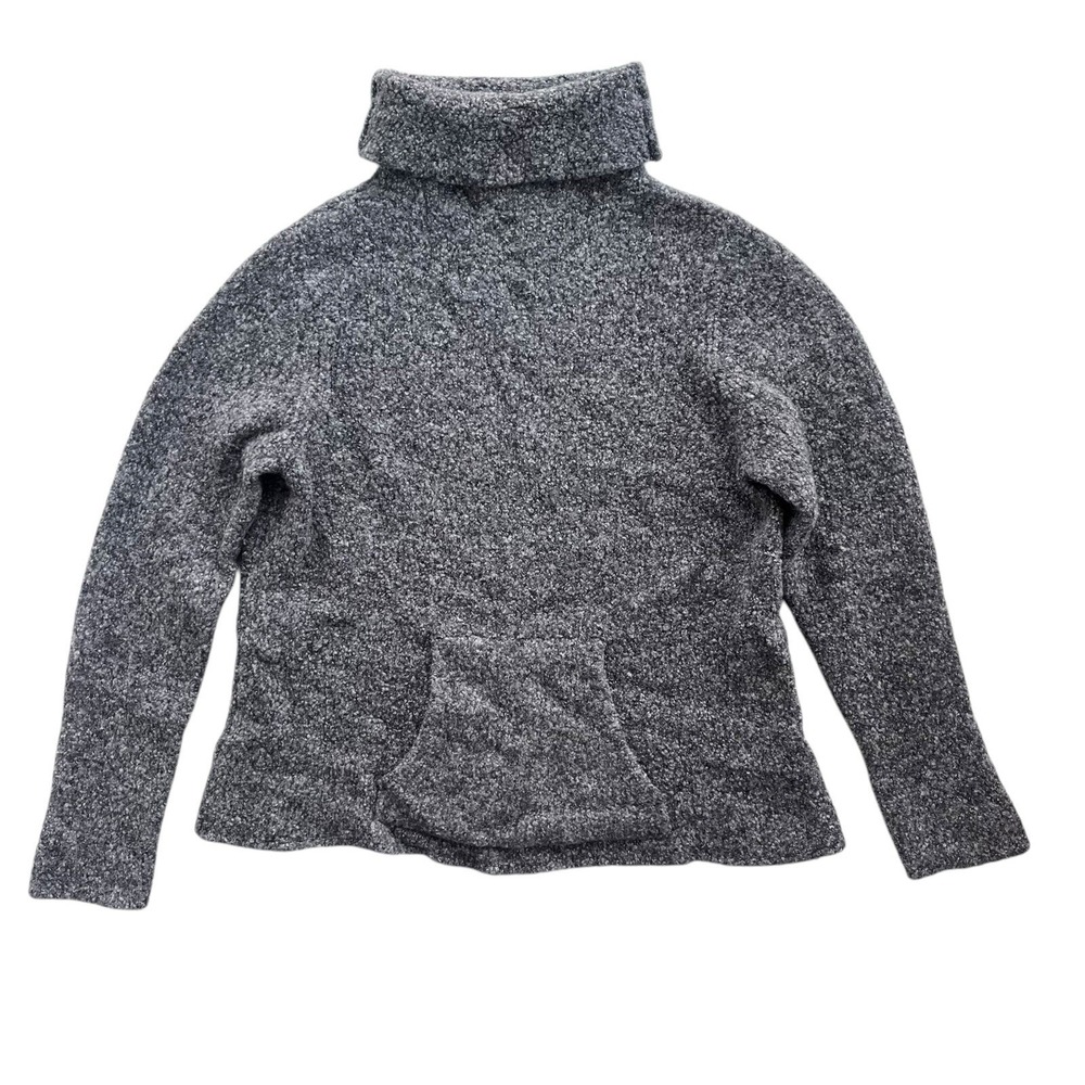Eileen Fisher Women's Grey Boucle Merino Wool Cashmere Turtleneck Sweater Pocket
